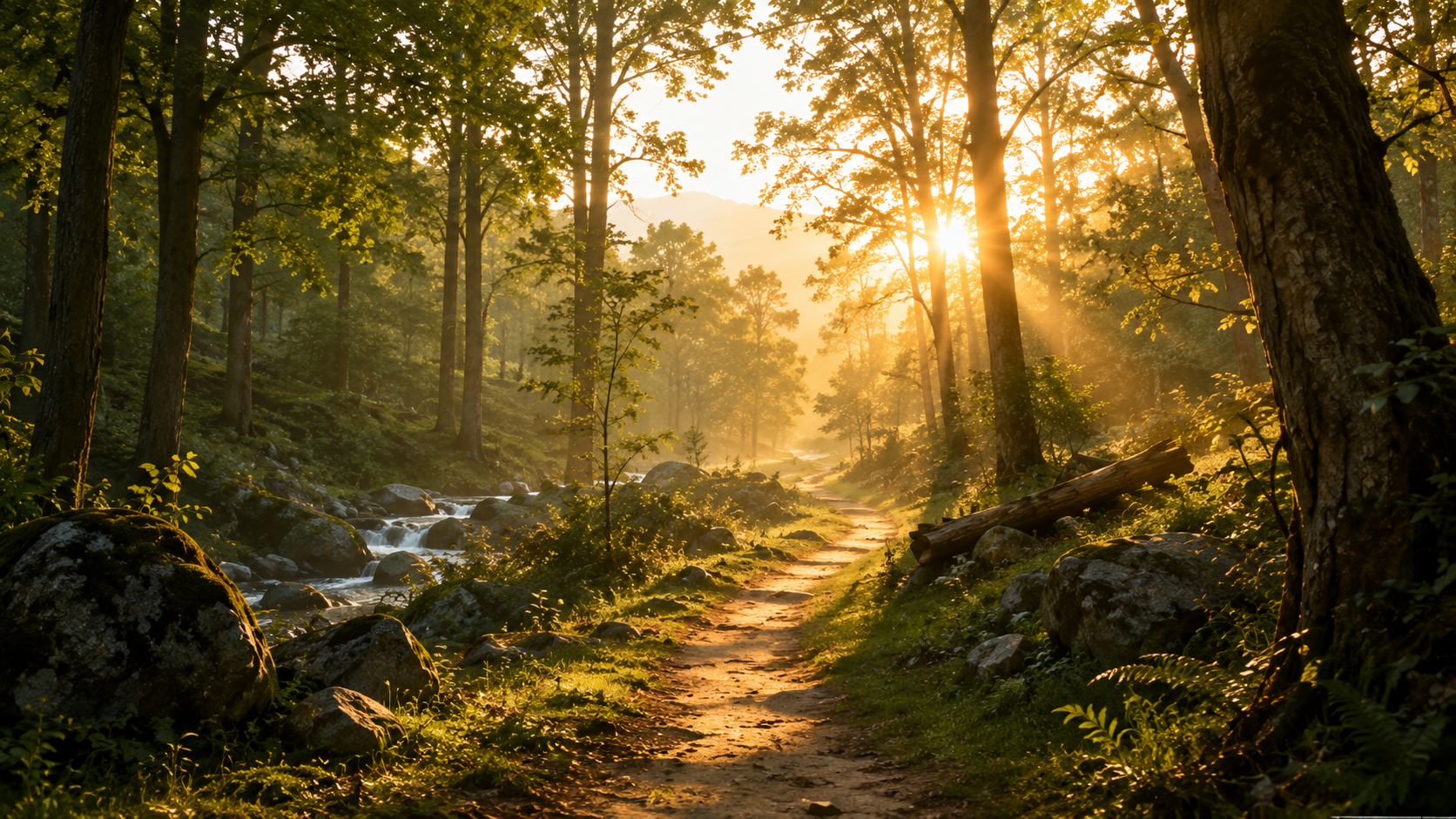 A quiet forest path lit by early morning light, symbolizing lifelong learning and reflection