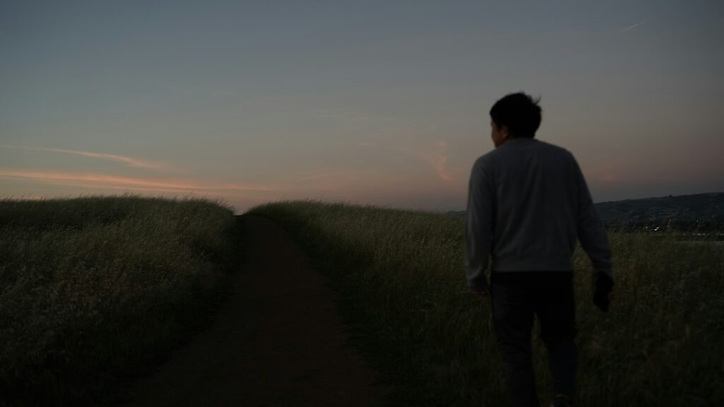 A person walking along a path at twilight, symbolising character growth, choices and personal values